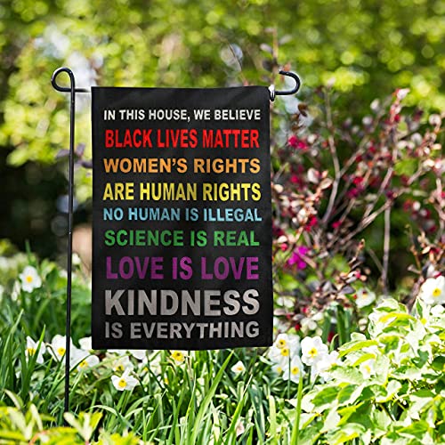 Pride Flag Garden Flags for in This House We Believe Science Is Real Black Lives Matter Vertical Double Sided 12.5"X18" Indoor Yard Outdoor Decoration