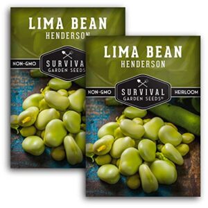 survival garden seeds – henderson lima bean seed for planting – 2 packs with instructions to plant and grow tender white butter beans in your home vegetable garden – non-gmo heirloom variety