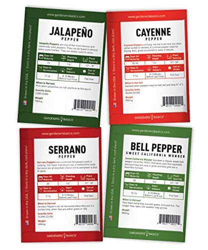 Pepper Seeds for Planting 8 Varieties Pack, Jalapeno, Habanero, Bell Pepper, Cayenne, Hungarian Hot Wax, Anaheim, Serrano, Cubanelle Heirloom Seeds for Planting in Garden Non GMO Gardeners Basics