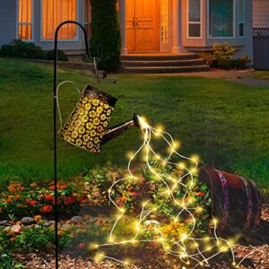 pocare watering can lights solar powered, 90 leds retro metal kettle lights garden decor hanging waterproof solar lights for outdoor pathway yard lawn patio party decorations with hook