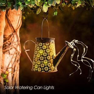 PoCare Watering Can Lights Solar Powered, 90 LEDs Retro Metal Kettle Lights Garden Decor Hanging Waterproof Solar Lights for Outdoor Pathway Yard Lawn Patio Party Decorations with Hook