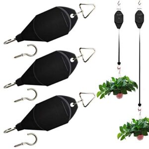 ronyoung 3 pack plant pulley hanger, retractable plant hook pulley, adjustable heavy duty plant hanging pulleys for garden baskets & bird feeder with 3 pcs metal ceiling plant hooks