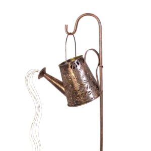 solar watering can with cascading lights – comes with sheppard hook, waterproof hanging solar lights outdoor decorative, rustic backyad decor, garden decorations, lantern lights
