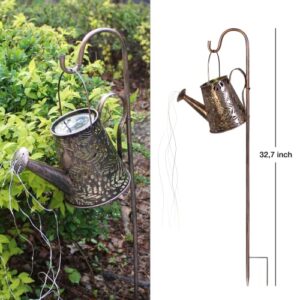 Solar Watering Can with Cascading Lights - Comes with Sheppard Hook, Waterproof Hanging Solar Lights Outdoor Decorative, Rustic Backyad Decor, Garden Decorations, Lantern Lights