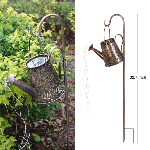 Solar Watering Can with Cascading Lights - Comes with Sheppard Hook, Waterproof Hanging Solar Lights Outdoor Decorative, Rustic Backyad Decor, Garden Decorations, Lantern Lights
