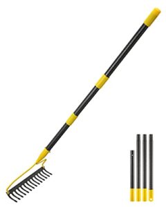 garden rake,72 inch long 14 inch wide heavy duty 14 tines metal bow rake for lawn,hard landscape cultivator garden rake with adjustable steel handle for loosening soil leveling mulch gathering leaf