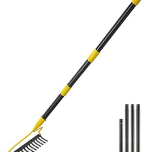 Garden Rake,72 Inch Long 14 Inch Wide Heavy Duty 14 Tines Metal Bow Rake for Lawn,Hard Landscape Cultivator Garden Rake with Adjustable Steel Handle for Loosening Soil Leveling Mulch Gathering Leaf