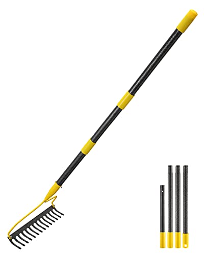 Garden Rake,72 Inch Long 14 Inch Wide Heavy Duty 14 Tines Metal Bow Rake for Lawn,Hard Landscape Cultivator Garden Rake with Adjustable Steel Handle for Loosening Soil Leveling Mulch Gathering Leaf