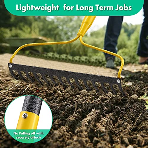 Garden Rake,72 Inch Long 14 Inch Wide Heavy Duty 14 Tines Metal Bow Rake for Lawn,Hard Landscape Cultivator Garden Rake with Adjustable Steel Handle for Loosening Soil Leveling Mulch Gathering Leaf