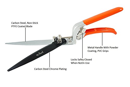 Q-yard QY-741F Flower Bed and Grass Shear - Extra Sharp Garden Hand Pruners, Easier Cutting, Comfortable Ergonomic, Less Effort - Gardening Scissors for Men & Women , Orange