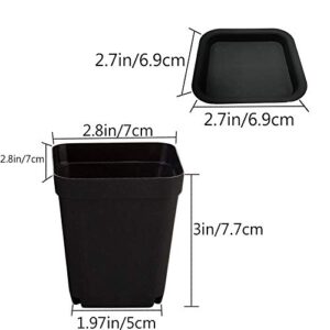 24 Pack 3 Inch Black Nursery Pot Flower Pots Square Plastic Plant Pot Plastic Starter Pots with Saucer Basket Indoor Outdoor for Your Room,Garden Office and Balcony Decor