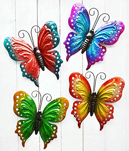 ShabbyDecor Metal Butterfly Wall Decoration Butterfly Outdoor Garden Decor Set of 4