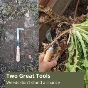 Weed Puller and Patio Paver Weeding Tool Set - Two Classic, Heavy Duty, Stainless Steel Weeding Tools with Beautiful Wooden Handles - by Truly Garden