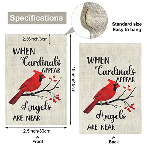 2 Pcs Cardinal Garden Flags Gifts Decor for Graves When Cardinal Appear Memorial Yard Flag I Am Always with You Cemetery Flag Bereavement Gift Outdoor Decoration, 12.5 x 18 Inch