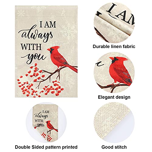 2 Pcs Cardinal Garden Flags Gifts Decor for Graves When Cardinal Appear Memorial Yard Flag I Am Always with You Cemetery Flag Bereavement Gift Outdoor Decoration, 12.5 x 18 Inch