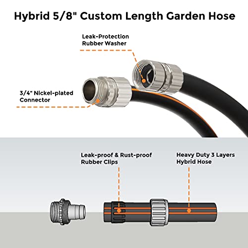 Giraffe Tools Leader Hose 10 ft, Custom Length, 5/8" Rubber Water Hose, Heavy Duty, No Kink, Flexible Garden Hose with Male to Female Fittings, 600 Burst PSI, Black and Orange