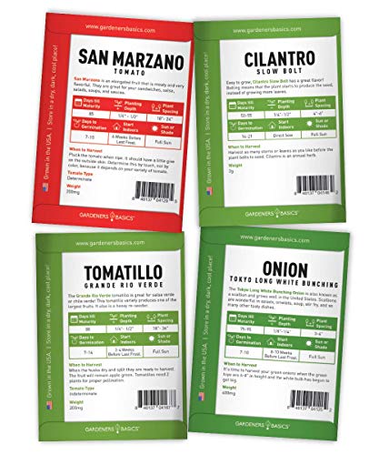 Heirloom Hot Salsa Growing Seed Packets 8 Varieties Habanero, Jalapeno, Serrano Peppers, Roma, San Marzano Tomato, Cilantro, Green Onion, Tomatillo for Garden Non-GMO Heirloom Gardeners Basics