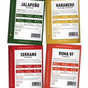 Heirloom Hot Salsa Growing Seed Packets 8 Varieties Habanero, Jalapeno, Serrano Peppers, Roma, San Marzano Tomato, Cilantro, Green Onion, Tomatillo for Garden Non-GMO Heirloom Gardeners Basics