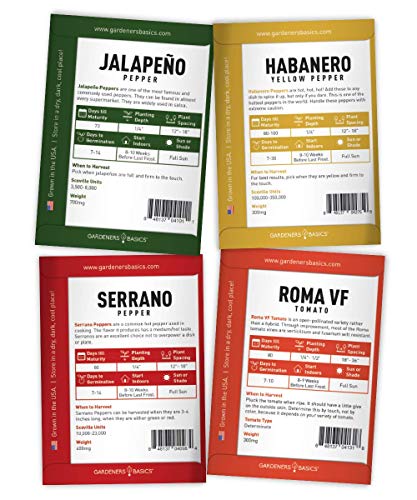 Heirloom Hot Salsa Growing Seed Packets 8 Varieties Habanero, Jalapeno, Serrano Peppers, Roma, San Marzano Tomato, Cilantro, Green Onion, Tomatillo for Garden Non-GMO Heirloom Gardeners Basics