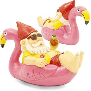 Shefio Garden Decor - Our Garden Gnome Statues are Beautiful Backyard Ideas & Garden Gifts, Perfect Garden Decor for Outside, Lawn Ornament, Yard Décor, Funny Garden Gnomes - Chilling on Flamingo