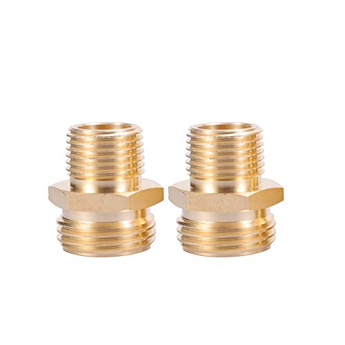 Brass Pipe to Garden Hose Fitting Connect ,3/4"GHT Male x 1/2" NPT Male Connector ,GHT to NPT Adapter Brass Fitting,Garden Hose Adapter(2 Pack) (1/2NPT(male to male))