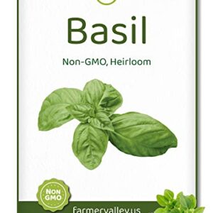 Basil Seeds for Planting Home Garden Herbs - Individual Pack of 550+ Heirloom Seeds, Suitable for Outdoors, Indoors, and Hydroponics - Non-GMO, Non-Hybrid, Untreated, and USA Grown Variety