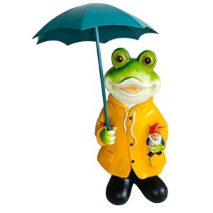 JHWKJS Garden Statue Frog Holding Gnome and Umbrella Funny Garden Gnome Outdoor Statue Decoration Indoor Outdoor Lawn Figurines for Home Yard Décor