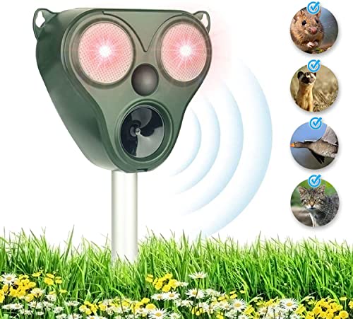 Solar Powered Animal Repellent,Animal Repeller,Ultrasonic Repellent,Dog Deterrent with Motion Sensor Waterproof Bird Repellent for Squirrels Rabbit Fox Raccoon,Yard Garden Farm