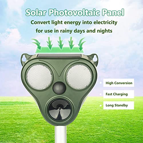 Solar Powered Animal Repellent,Animal Repeller,Ultrasonic Repellent,Dog Deterrent with Motion Sensor Waterproof Bird Repellent for Squirrels Rabbit Fox Raccoon,Yard Garden Farm