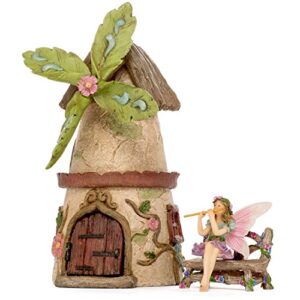 patio eden miniature fairy garden house kit – mini fairy figurines – indoor or outdoor 3 piece accessory set