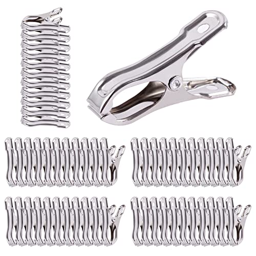 Garden Clips - 55pcs Stainless Steel Greenhouse Clips with Large Open, 2 inch Hoops Clamps for Shade Cloth Film Plant Netting, Grip Strong Heavy Duty Metal Green House Supplies