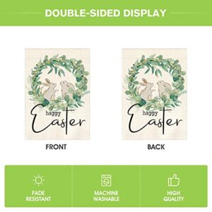 AVOIN colorlife Happy Easter Laurel Wreath Bunny Garden Flag 12x18 Inch Double Sided Outside, Easter Holiday Yard Outdoor Decoration