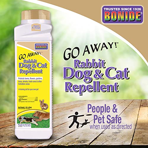 Bonide Go Away! Rabbit, Dog, & Cat Repellent Granules, 1 lb Ready-to-Use, Keep Dogs off Lawn, Garden, Mulch & Flower Beds