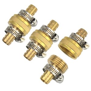 3sets brass 1/2″ garden heavy duty hose mender repair end replacement male female connector with stainless clamp
