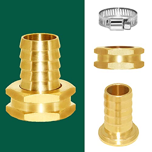 Joywayus 3/4" Barb x 3/4" Female GHT Thread Swivel Hex Brass Garden Water Hose Pipe Connector Copper Fitting with Stainless Clamp House/Boat/Lawn/Power Wash/Irrigation