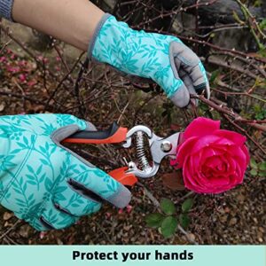 KLDOLLAR Leather Gardening Gloves for Women, Breathable Spandex & Thorn Proof, Garden Gloves for Weeding, Planting, Digging, Flexible Touch Screen Grip - Medium Green
