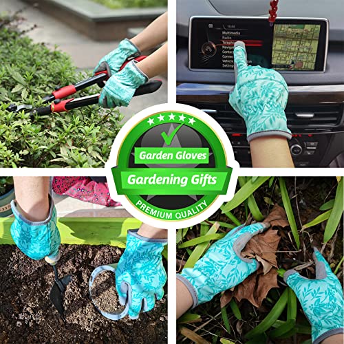 KLDOLLAR Leather Gardening Gloves for Women, Breathable Spandex & Thorn Proof, Garden Gloves for Weeding, Planting, Digging, Flexible Touch Screen Grip - Medium Green