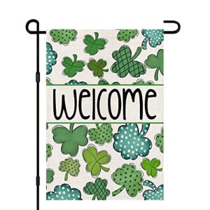welcome spring st patricks day garden flags 12×18 double sided burlap, green shamrock lucky sign farmhouse small yard outdoor decorations df197