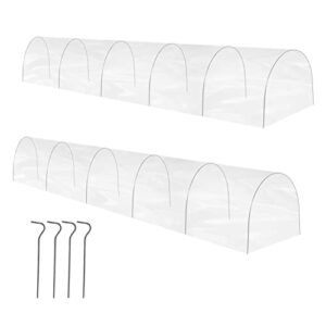 Hoop House Tunnel Grow Greenhouse 2 Pack,Portable Small Gardening Green House,Adjustable Length Planting Tunnel with Metal Hoops,Clear Thickened Stretchy Plastic Cover,Easy Observe(10.2x1.65x1.3 FT)