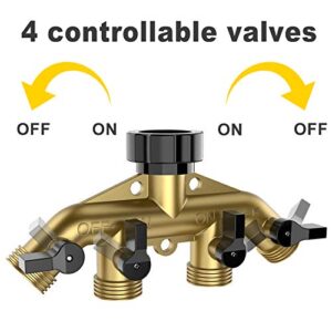 VLAY 4 Way Garden Hose Splitter,Hose Connector 3/4" with Shut-Off,Hose Spigot Adapter with 4 Valves