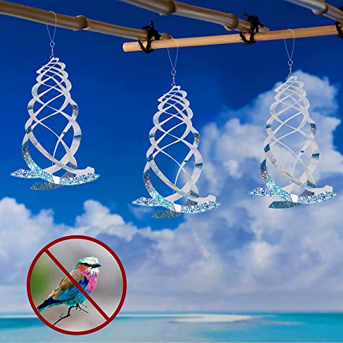 Hausse 6 Pack Bird Repellent Spiral Reflectors Silver Mylar Spinner, Hanging Reflective Bird Deterrent Device, Garden Decorative Scare Birds Away, Like Woodpeckers, Pigeons and Geese