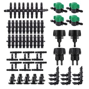 128 Pcs 1/4 Barbed Connectors Irrigation Fittings Kit, 3/4'' to 1/4'' Hose Adapter,Convert 3/4" Female Hose Thread to 2-Way 1/4" Tubing for Repair Drip Irrigation Fittings Misting Cooling System