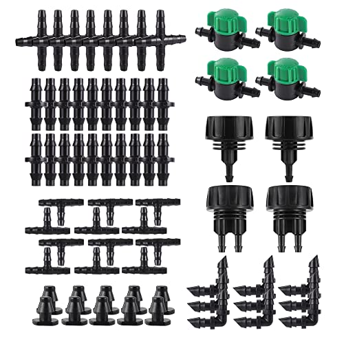 128 Pcs 1/4 Barbed Connectors Irrigation Fittings Kit, 3/4'' to 1/4'' Hose Adapter,Convert 3/4" Female Hose Thread to 2-Way 1/4" Tubing for Repair Drip Irrigation Fittings Misting Cooling System