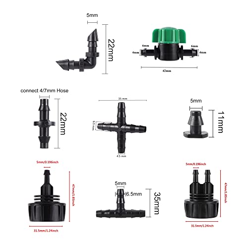 128 Pcs 1/4 Barbed Connectors Irrigation Fittings Kit, 3/4'' to 1/4'' Hose Adapter,Convert 3/4" Female Hose Thread to 2-Way 1/4" Tubing for Repair Drip Irrigation Fittings Misting Cooling System