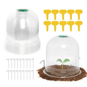 vumdua cloche garden dome, 6 pack plant covers, clear plastic dome, humidity domes for seed starting greenhouse, plant dome with 18 ground securing pegs & 10 plant label (7.3″ d x 6.9″ h)