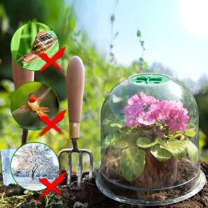 Vumdua Cloche Garden Dome, 6 Pack Plant Covers, Clear Plastic Dome, Humidity Domes for Seed Starting Greenhouse, Plant Dome with 18 Ground Securing Pegs & 10 Plant Label (7.3" D x 6.9" H)