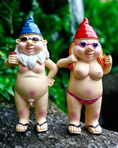 bbdis 2 pcs naked gnomes statues, 4.7 inch naughty garden gnome funny statue for home indoor or outdoor lawn gnome decorations housewarming garden gift (man and woman)