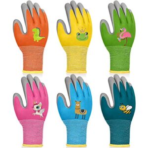 hiyzi 6 pairs kids gardening gloves children yard work glove rubber coated protective gloves for toddlers youth girls boys outdoor (small (age 3-5))