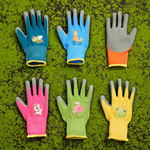 HIYZI 6 Pairs Kids Gardening Gloves Children Yard Work Glove Rubber Coated Protective Gloves for Toddlers Youth Girls Boys Outdoor (Small (Age 3-5))