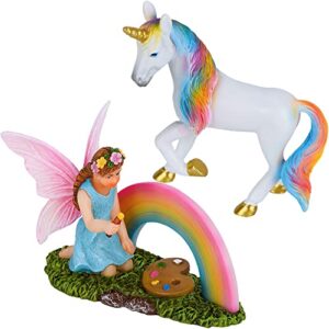 mood lab fairy garden – unicorn rainbow set of 2 pcs – miniature figurines & accessories kit